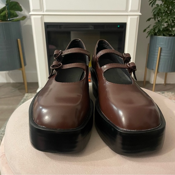 NWOT Camper Billie Platform Mary Jane Heeled Leather Shoes in Burgundy - Picture 7 of 13